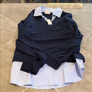 LOFT Dark Blue Sweater with Light Blue Trim